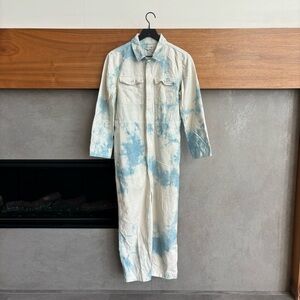 Madewell Cream and Light Blue Tie-Dye Jumpsuit